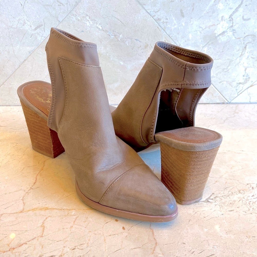 Vince Camuto Taupe open heel bootie